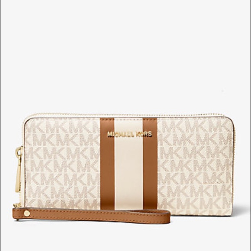 Michael Kors Logo Stripe Continental Wristlet - Natural